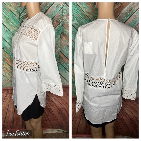 NWT Sandro Chairman Eyelet Lace-Inset Cotton Top - Picture 4 of 10